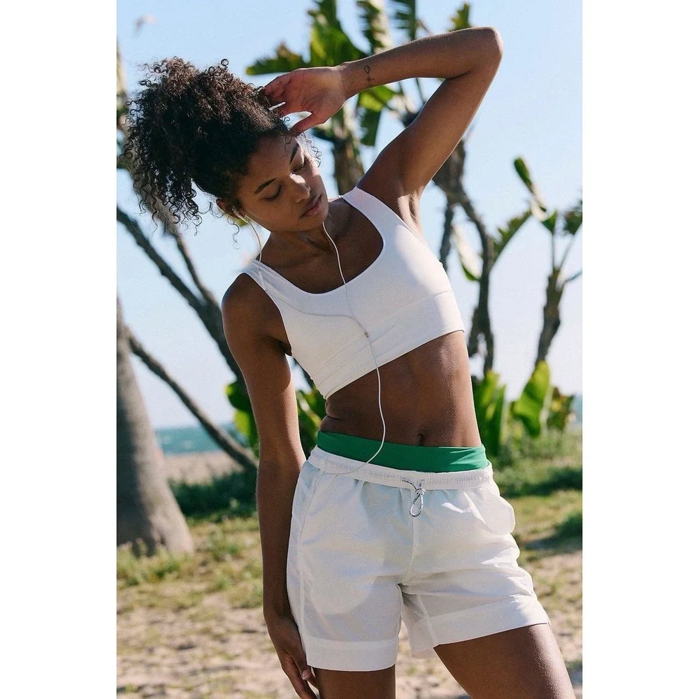 NWT Free People Movement Look Back At It Athletic Logo Shorts XL White Relaxed